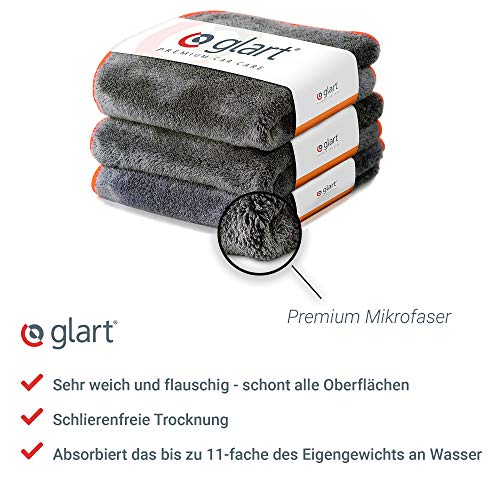 Glart 443TPO - Pack de 12 paños de microfibra prémium para limpiar y pulir de 600 g/m², absorbentes y extrasuaves, sin pelusas. para coches y motos, 40 x 40 cm