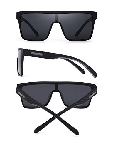 GLINDAR Gafas de Sol con Protección Polarizada Para Hombre Gafas Deportivas con Parte Superior Plana y Cuadrada Marco Negro / Lente Gris