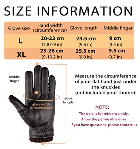 Global Park Guantes de Invierno Hombres Cuero de PU Pantalla Táctil Térmica Guantes Antideslizantes a Prueba de Frío Para Actividades al Aire Libre Conducción Motor Ciclismo Correr Camping (L)