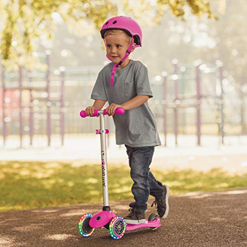 Globber - Primo Lights - Patinete Iluminado de 3 Ruedas para niños de 3 a 7 años +, Rosa Intenso