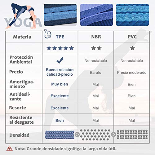 Glymnis Esterilla Yoga Antideslizante Colchoneta Yoga Mat Esterilla Deporte de Material Ecológico TPE Esterilla Pilates con Correa 183mm x 61mm x 6mm Azul