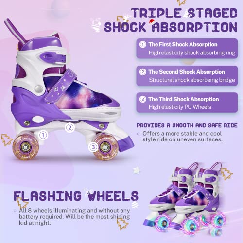 Gonex Patines en Paralelo Ajustables Niña, Patines 4 Ruedas con Lluminación LED, Transpirables, Cómodos, para Principiantes, Niñas, Mujeres, Niños