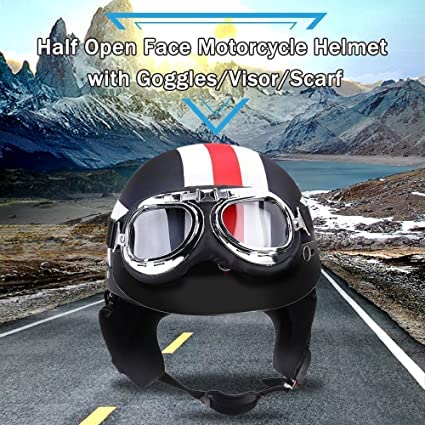 GoolRC Casco de Moto Medio Abierto con Gafas Visor Bufanda Casco de Motociclista Scooter Touring