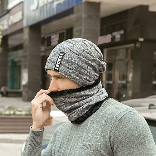 Gorro Invierno Bufanda y Guantes de Pantalla Táctil, Conjunto Térmico de Punto de Invierno 3 en 1, Sombrero de Beanie y Bufanda con Forro Polar Acogedor, Unisex para Hombres y Mujeres (Gris Claro)