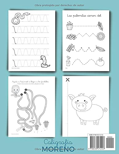 GRAFOMOTRICIDAD EN EDUCACIÓN INFANTIL 3 AÑOS +: Cuaderno de trazos y preescritura para mejorar el manejo del lápiz y la psicomotricidad fina 3, 4 y 5 ... infantil (repasar líneas, formas, dibujos)