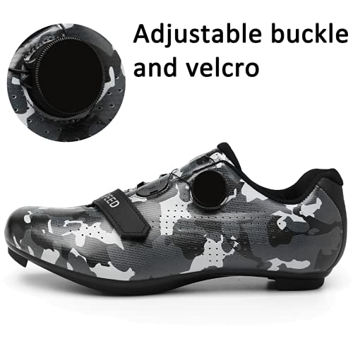 Great Flyor Zapatillas Peloton para hombre y mujer, zapatillas de ciclismo SPD para actividades al aire libre y en interiores, compatibles con tacos Delta Look, Color gris camuflaje., 41 EU