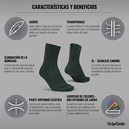 GripGrab Calcetines Ciclismo Verano Lightweight SL Performance 8 Colores Altura 12 cm y 15 cm Ciclistas Carrerera MTB, Adultos Unisex, Verde-15cm, L (44-47)