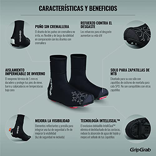 GripGrab Cubrezapatillas Ciclismo Arctic X Invierno Térmicos MTB Cortavientos 4mm Neopreno Impermeable con Forro Polar Cubrebotas, Adultos Unisex, Negro, 42/43 EU