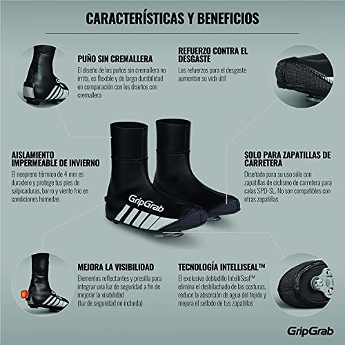 GripGrab Cubrezapatillas Racethermo Neopreno Impermeable Invierno Ciclismo Carretera Cubrebotas Cortaviento, Adultos Unisex, Negro, 44/45 EU