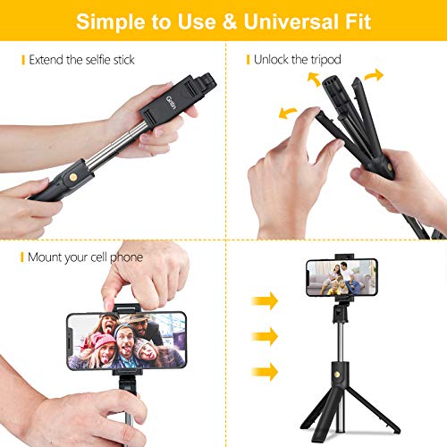 Gritin Palo Selfie Trípode, 3 en 1 Selfie Stick Móvil Bluetooth con Inalámbrico Control Remoto, Monópode Extensible para Phone 11 Pro Max / 11 Pro / XS Max / XR / 8, Galaxy S10 / S9 , Huawei, Xiaomi