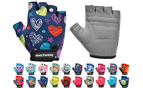 Guantes Bicicleta MTB BMX Ciclismo Montaña Carretera Fitness Gimnasio Bici Escalada Senderismo y Otros Deportes Guantes Deportivos Sin Dedos para Mujer y Hombre (JR S ~ 6,5-7cm, Hearts)