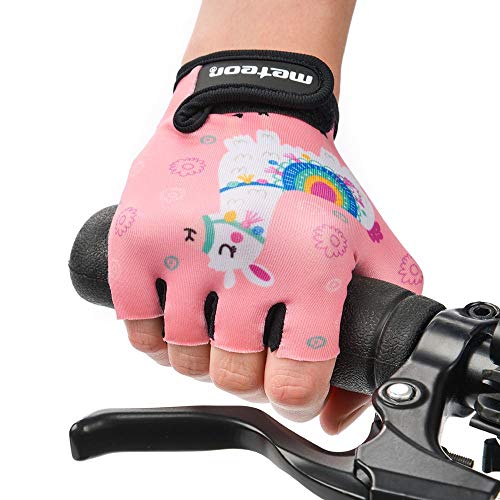 Guantes Bicicleta MTB BMX Ciclismo Montaña Carretera Fitness Gimnasio Bici Escalada Senderismo y Otros Deportes Guantes Deportivos Sin Dedos para Mujer y Hombre (JR S ~ 6,5-7cm, Lama)