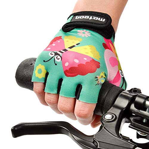 Guantes Bicicleta MTB BMX Ciclismo Montaña Carretera Fitness Gimnasio Bici Escalada Senderismo y Otros Deportes Guantes Deportivos Sin Dedos para Mujer y Hombre (JR XS ~6-6,5cm, Butterflies)