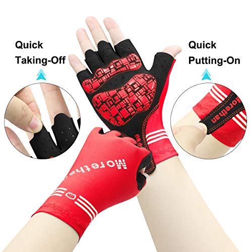 Guantes Ciclismo, HNOOM Guantes MTB para Hombres Mujeres, Antideslizante Guantes Bicicleta Montaña Gel Medio Dedo, Transpirable Guantes Bicicleta Guantes Bici Verano para Todos Los Deportes (Rojo, XL)