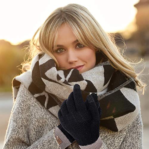 Guantes de Invierno 2 Pares Calentar Manoplas de Punto para Pantalla Táctil para Mujer Hombre Negro + Gris