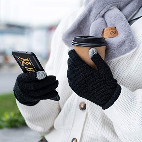 Guantes de Invierno Mujer, Guantes de Pantalla Táctil con Diseño Antideslizante Cálido Guantes de Punto para Deportes al Aire Libre, Acampar, Conducir, Correr para (negro)