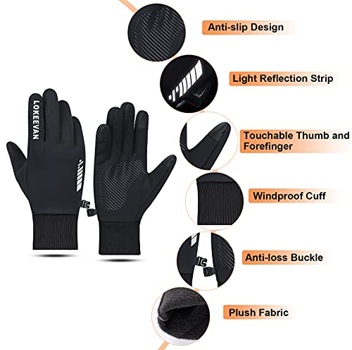 Guantes Invierno Guantes Ciclismo para Mujeres Hombres Pantalla ​táctil Antideslizante Tira Reflectante Guantes Correr (Negro, S)