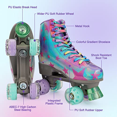 GVDV Patines para Mujer, 38, Cuero PU Brillante Patines 4 Ruedas Niña, Patines Adulto Roller Skates para Principiantes, Regalo Mujer