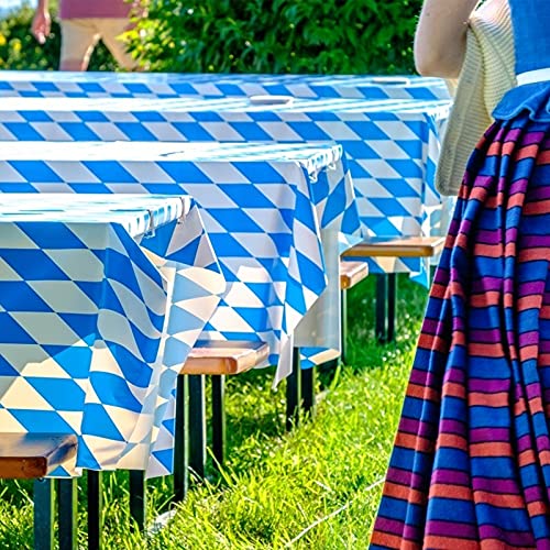 HAMOOM 2PCS Oktoberfest Manteles Mesa Rectangular Antimanchas Doceracion Bávaro Fiesta Adorno Bávara Cerveza Alemania Mesa Baviera Carpa Cuadro Azul Blanco Impermeable Festival Múnich 130 * 275cm.