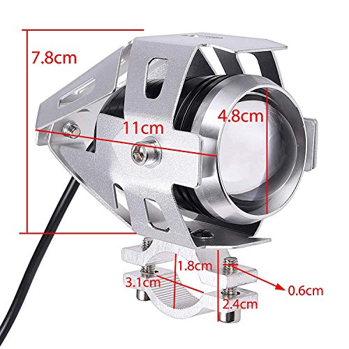 HANEU Faros Delanteros Moto 2PCS Impermeable Anti-Herrumbre CREE U5 LED Luz Frontal Motocicleta con 3 Modos Super Brillante 125W 3000LM Luz Antiniebla Ajustable de Aleación de Aluminio (Plata)