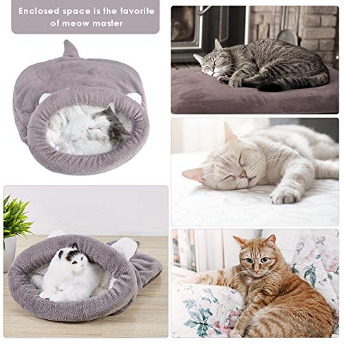 Haokaini Vellón Suave Gato Saco de Dormir Calentamiento Lavable Camas para Mascotas Acurrucarse Saco Manta Colchoneta Gatos Perros Nido Cueva Casa Acogedor Gatito Cubierto Cama para