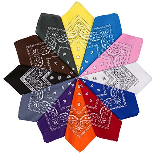 HBselect 12 Piezas Unisex Bandana Cabeza Hombre Pañuelos Cuello Mujer Multicolor Pañuelos Hombre Cuello Pañuelo Deportivo