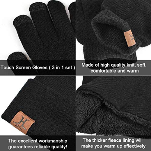 heekpek Bufanda Gorro Guantes para Hombre Invierno Regalos para Hombre Mujer Unisexo Set de Bufanda Conjunto de Guantes de Punto BufaSombrero de Invierno Gorras Con Bufanda (Negro)