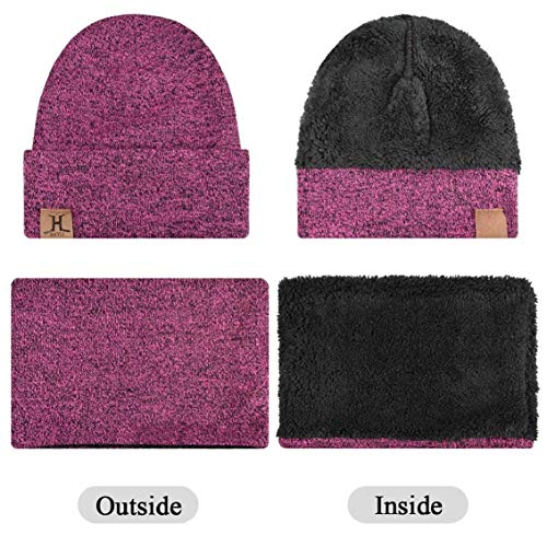 heekpek Bufanda Gorro Guantes para Hombre Invierno Regalos para Hombre Mujer Unisexo Set de Bufanda Conjunto de Guantes de Punto BufaSombrero de Invierno Gorras Con Bufanda (Rosa)