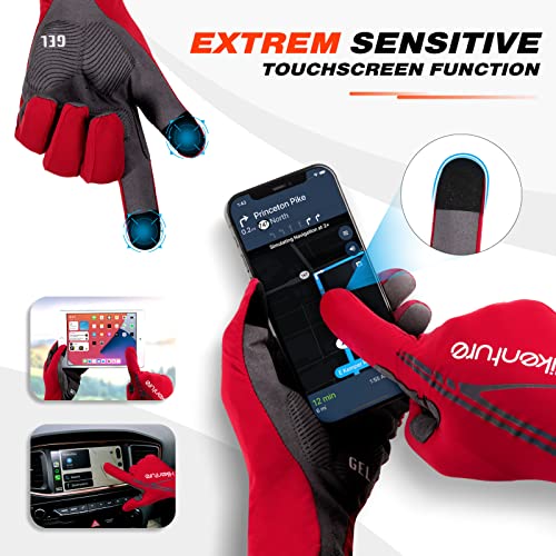 HIKENTURE Guantes de ciclismo para hombre y mujer, para bicicleta de montaña, guantes de verano, para bicicleta de carreras, mountain bike, descenso, guantes largos, para pantalla táctil, Red-L