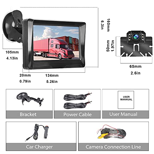 Hikity Camara de Visión Trasera Nocturna Impermeable Cámara de Marcha Atrás para Coche con Monitor Pantalla de 5 Pulgadas para Camiones/Remolques/Coches/Caravanas/Furgonetas