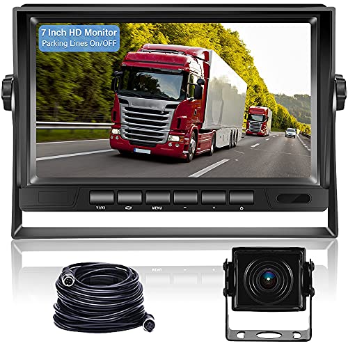 Hikity Digital Cámara de Marcha Atrás Impermeable IP69 Cámara de Visión Nocturna Trasera para Coche y 7 Pulgadas AHD LCD Monitor para Camionetas/Remolques/Vagones