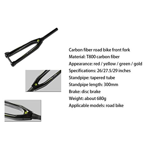 HIOD Fibra de Carbon Horquillas de Bicicleta Bici de Montaña Eje de Barril Freno de Disco Horquilla de Bicicleta Tubo Cónico Horquilla,Gold,27.5