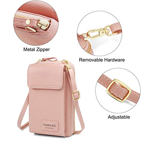 HNOOM Bolso de Teléfono Móvil para Mujer Cartera Movil Cuero PU Bolso para Movil y Cartera Pequeño Bolsa Bandolera con Ranuras para Tarjeta y Cremallera Billeteras de Mujer (Rosa)