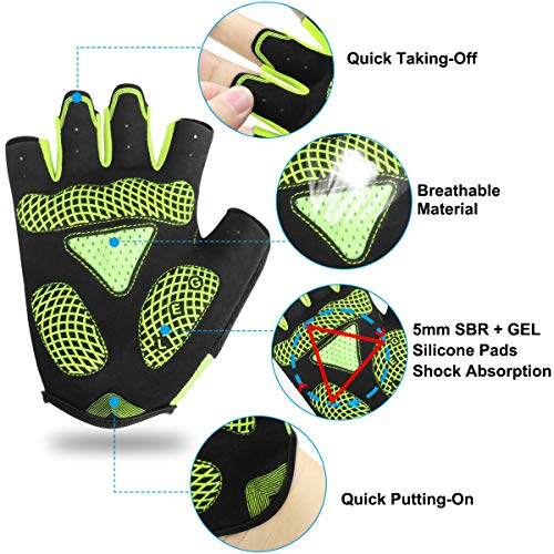 HNOOM Guantes Ciclismo, Guantes MTB Verano Gel para Hombre Mujeres, Guantes Bicicleta Montaña Antideslizante, Transpirable Guantes De Dedo Medio para MTB Bicicleta Bici (Verde, M)