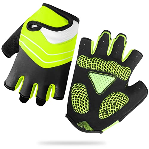 HNOOM Guantes Ciclismo, Guantes MTB Verano Gel para Hombre Mujeres, Guantes Bicicleta Montaña Antideslizante, Transpirable Guantes De Dedo Medio para MTB Bicicleta Bici (Verde, M)