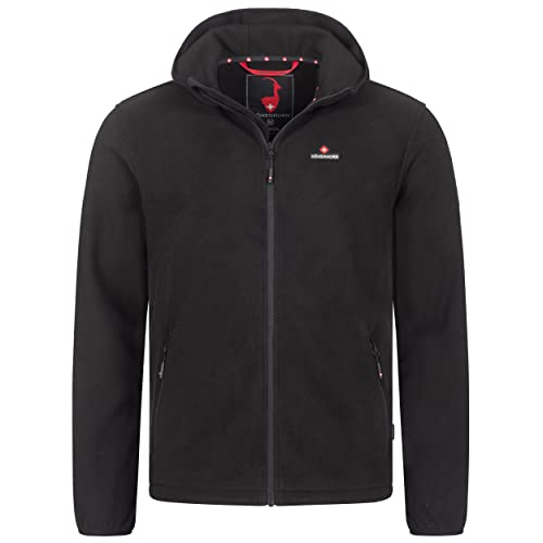 Höhenhorn Badus Chaqueta de forro polar con cremallera para hombre, para senderismo Negro con capucha. L