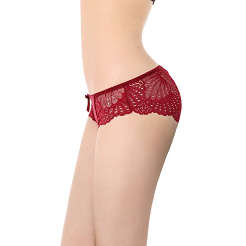 HOKEMP Bragas de Encaje de Mujer Braguitas Ultra Delgadas Sexy Low Rise Calzoncillos de Encaje Bikini Bragas