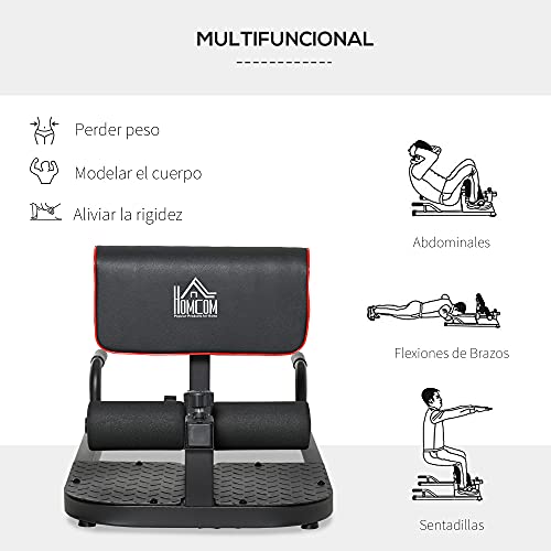 HOMCOM 3-en-1 Profundo Sissy Squat Máquina Equipo de Sentadilla para Ejercicios Abdominales Tablero Supino Multifuncional Ayuda en Cuclillas Equipo Negro