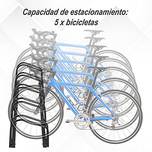 HOMCOM Aparcamiento para 5 Bicicletas Soporte de Acero para Aparcar Bicicletas en el Suelo Estacionamiento para Interior y Exterior 130x33x27 cm Negro