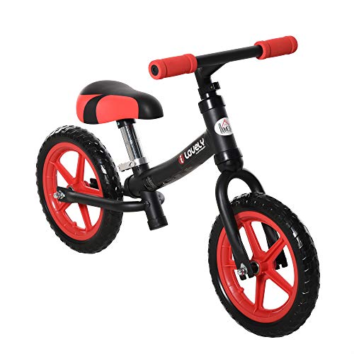 HOMCOM Bicicleta sin Pedales para Niños de +3 Años con Sillín y Manillar  Ajustables Bicicleta de Equilibrio Infantil con Estructura de Acero  89x37x55-60 cm Rojo