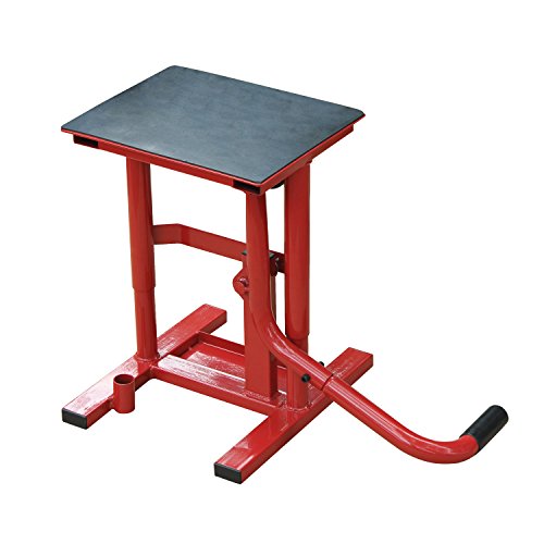 HOMCOM Caballete Tipo Soporte Elevador de Motocross de Acero Plataforma Tipo Peana Universal para Reparación y Estacionamiento Accesorio de Motos Altura Ajustable 28x34x30-40cm Carga 150kg Color Rojo