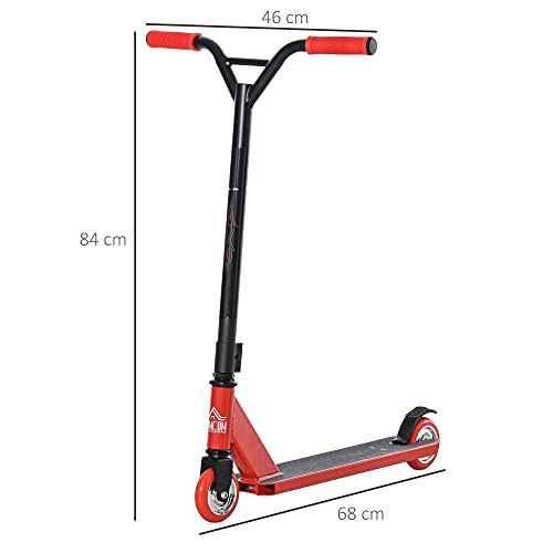 HOMCOM Patinete de Acrobacia Trucos y Saltos Patinete Freestyle de Aluminio para Adolescentes +14 Años y Adultos Carga 100 kg con Manillares de Caucho 68x46x84 cm Rojo