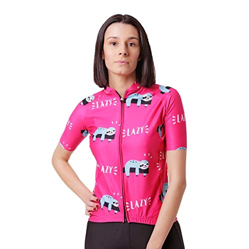 HOOPOE Maillot Rosa Lazy, Hombre, Mujer, Manga Corta, Equipación Ciclismo, Lazy Tallas (XS a XL) M