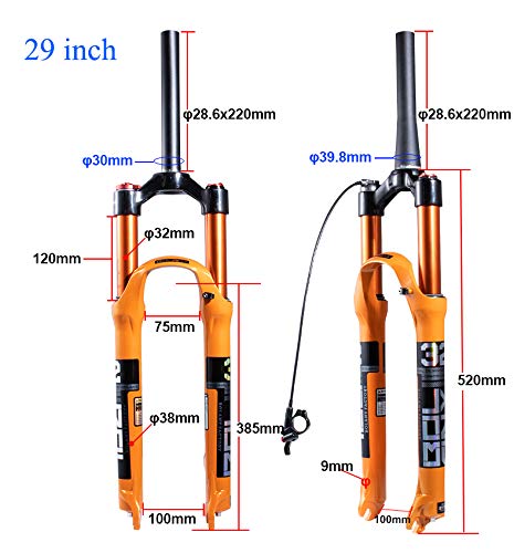 Horquilla de suspensión de Bicicleta MTB, 26'' Horquilla Delantera de Bicicleta de montaña Horquilla de aleación con amortiguación de Choque Horquilla cónica (Bloqueo Manual)