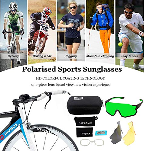 HTTOAR Gafas de sol deportivas polarizadas Ciclismo para hombres y mujeres Correr Pesca Golf TR90 Marco Protección UV400 (Negro y verde)