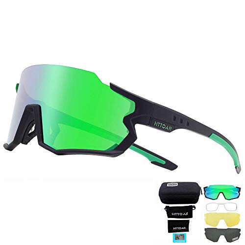 HTTOAR Gafas de sol deportivas polarizadas Ciclismo para hombres y mujeres Correr Pesca Golf TR90 Marco Protección UV400 (Negro y verde)