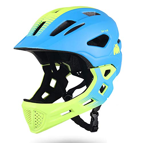 HVW Casco De Bicicleta De Cara Completa para Niños, Casco De Bicicleta con Mentonera Desmontable Y Casco De Seguridad para Luces Traseras para Niños De 2 A 10 Años para Patineta Scoote,Verde