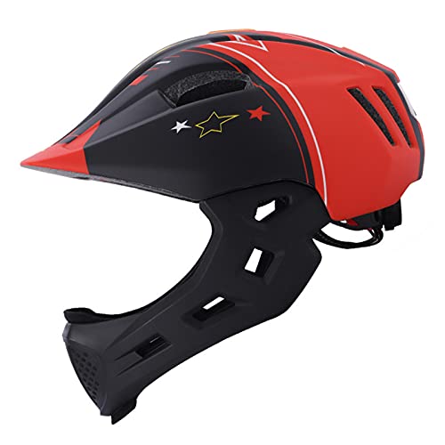 HVW Casco De Bicicleta para Niños, Casco Integral De Bicicleta con Luces Traseras Guante De Mentonera Desmontable Casco De Bicicleta De Ciclismo Edades 5-14 Casco De Scooter para Niñas Y Niños,A