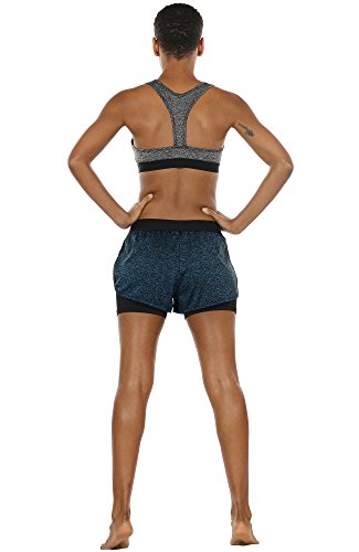 icyzone 2 en 1 Pantalón Corto Casual para Mujer Verano para Correr,para Yoga Fitness Correr -M-Azul