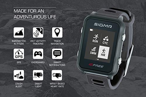 iD.FREE reloj multideportivo con GPS para el aire libre y navegación, notificaciones inteligentes, Geocaching, medición de pulso en la muñeca, a prueba de agua, incl. soporte para bicicleta, grey